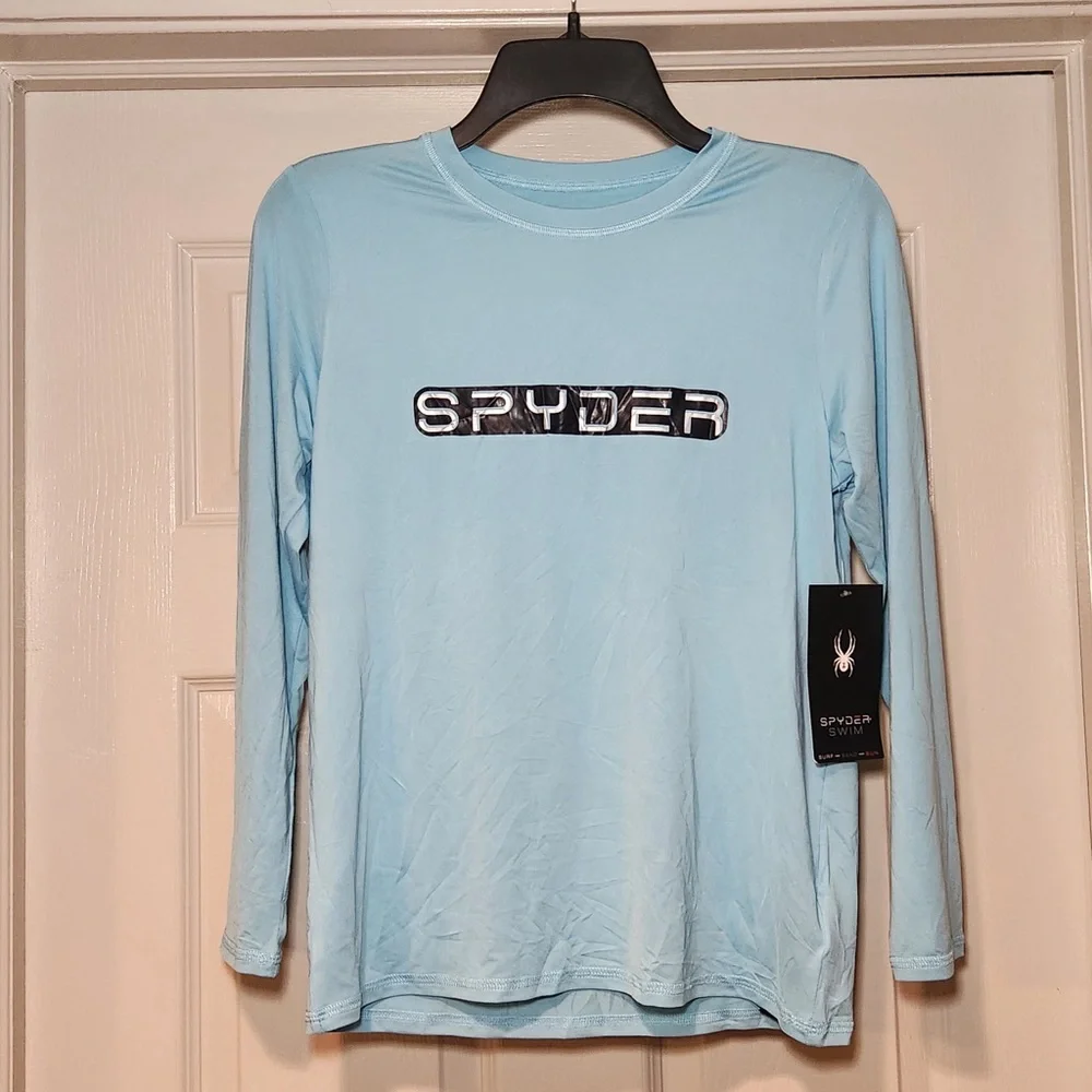 NWT Spyder Boys Sky Blue Performance Shirt Rash Guard Swim Beach Vacation Summer